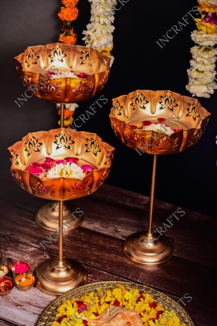 Standing Lotus Urli Antique Finished
