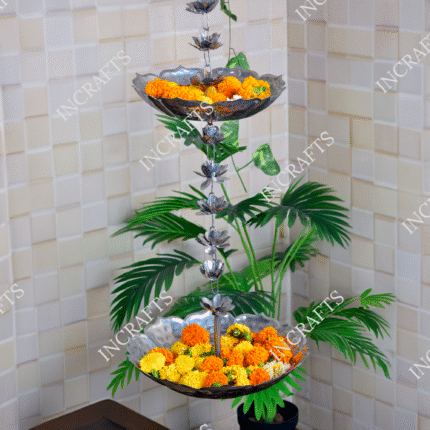 Luxury Floral Silver Finish Hanging Urli