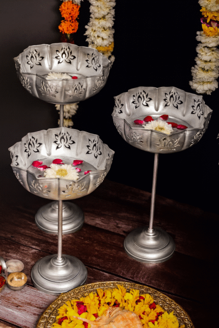 Standing Silver Lotus Urli